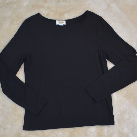 Talbots Silk Blend Long Sleeve Scoop Neck Blouse Size Large Black - Picture 3 of 12